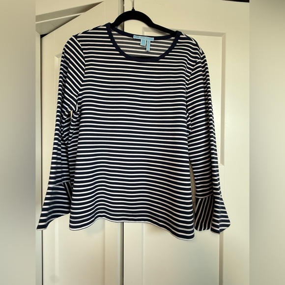 Draper James Navy and White Striped Long Sleeve Top - Picture 2 of 7